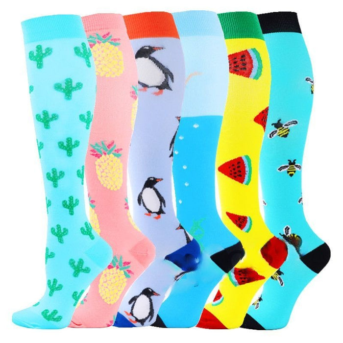 Printed Fruits Compression Running Socks - 6 Pairs - Unisex Sports Gear
