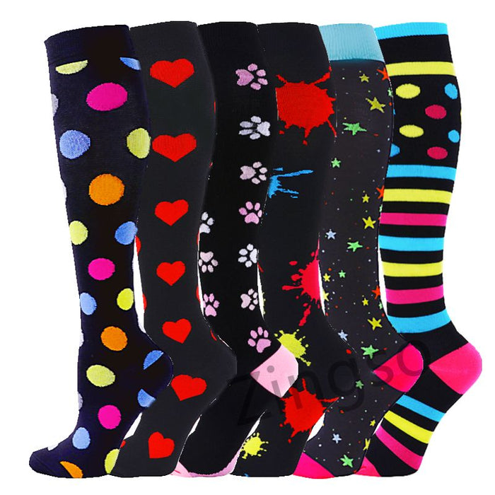 Black Dotted Unisex Compression Running Socks - 6 Pairs Superior Compression Socks