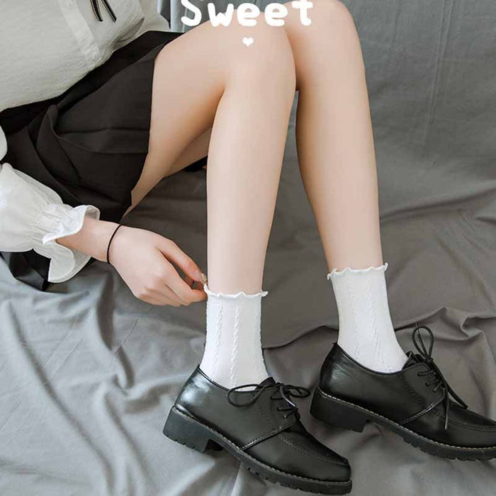 White Lace Bowknot Cotton Ankle Socks