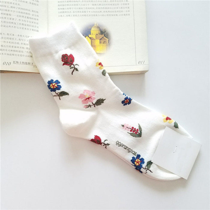 Floral Patterned Long Printed Socks Set