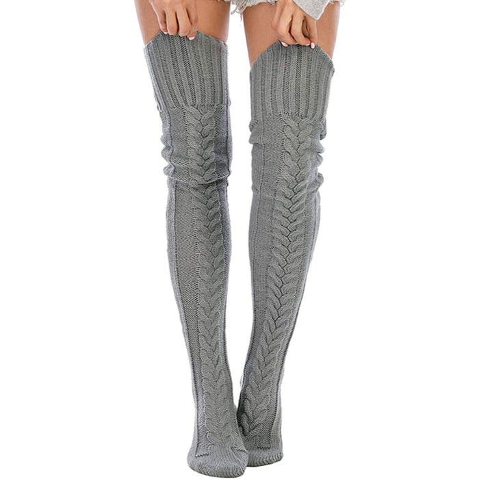 Women's Cable Knitted Thigh High Boot Socks Extra Long Winter Stockings Over Knee Leg Warmers