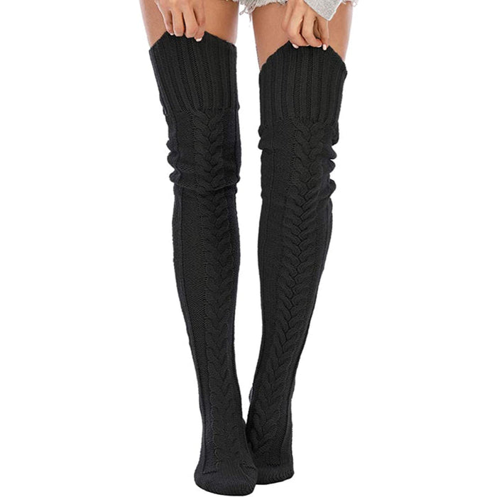 Women's Cable Knitted Thigh High Boot Socks Extra Long Winter Stockings Over Knee Leg Warmers