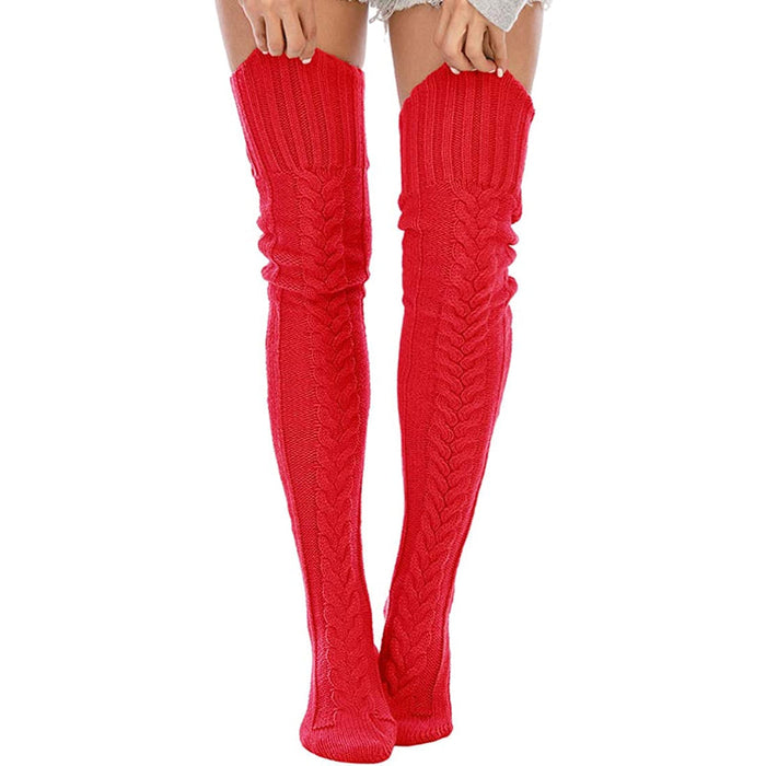 Women's Cable Knitted Thigh High Boot Socks Extra Long Winter Stockings Over Knee Leg Warmers