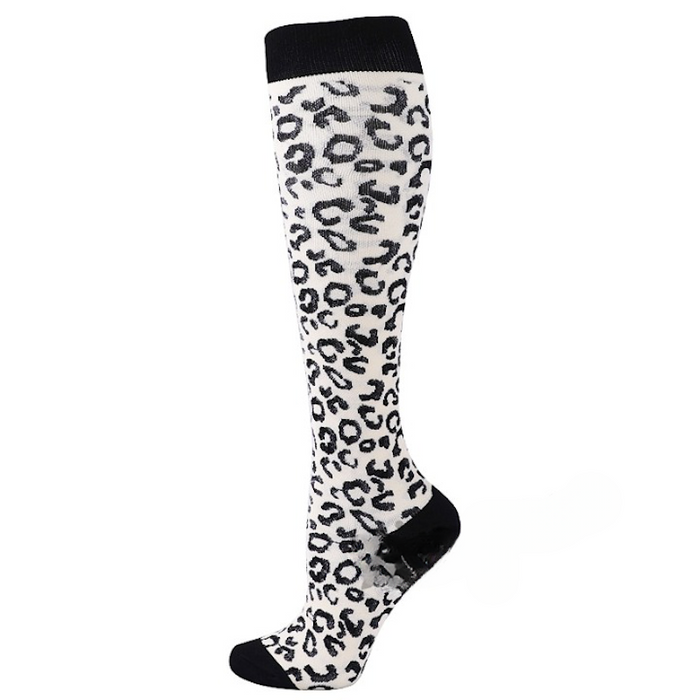 White Leopard Print Compression Socks