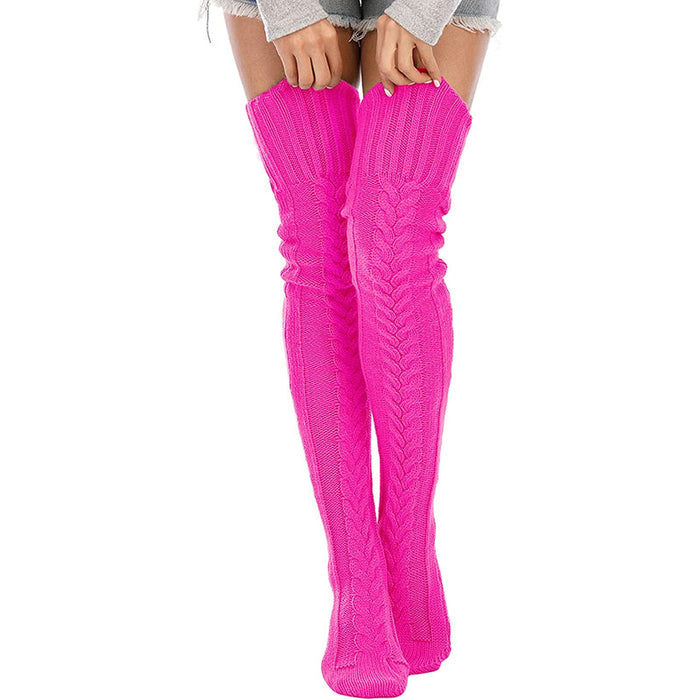 Women's Cable Knitted Thigh High Boot Socks Extra Long Winter Stockings Over Knee Leg Warmers