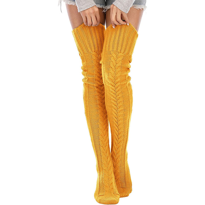 Women's Cable Knitted Thigh High Boot Socks Extra Long Winter Stockings Over Knee Leg Warmers