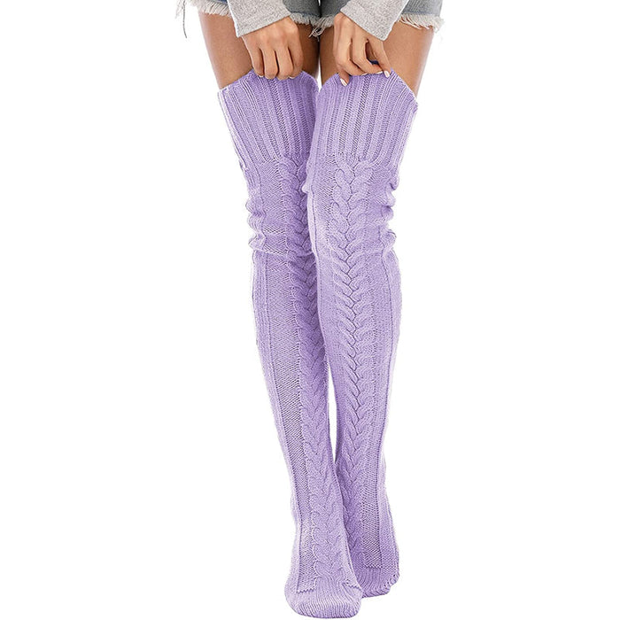 Women's Cable Knitted Thigh High Boot Socks Extra Long Winter Stockings Over Knee Leg Warmers