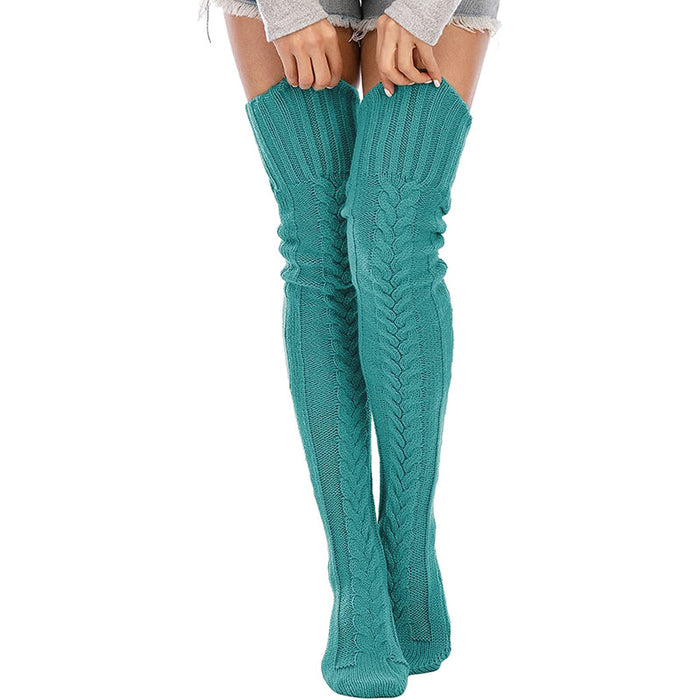 Women's Cable Knitted Thigh High Boot Socks Extra Long Winter Stockings Over Knee Leg Warmers