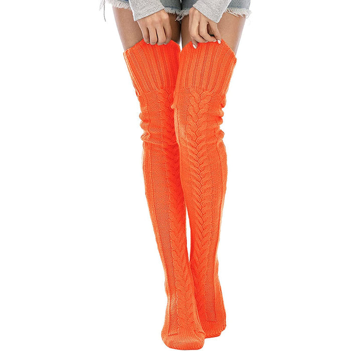 Women's Cable Knitted Thigh High Boot Socks Extra Long Winter Stockings Over Knee Leg Warmers