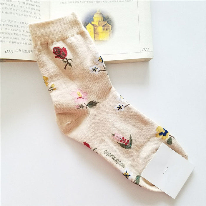 Floral Patterned Long Printed Socks Set