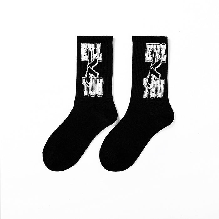 Cartoon Print Hip Hop Style Long Socks Set