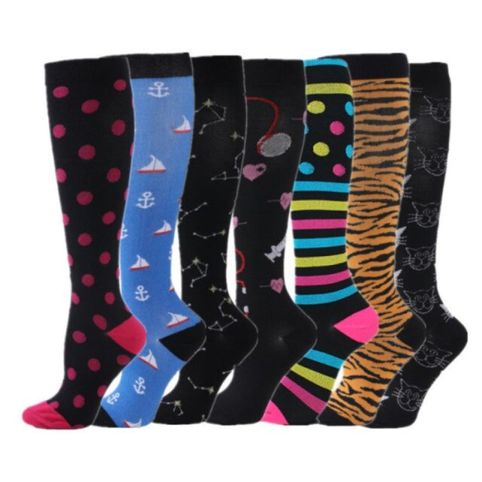 Leopard Stripe Compression Stocking for Women |  7 Pairs Compression Socks