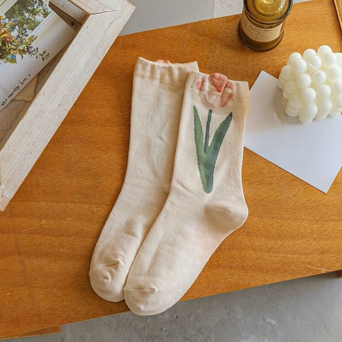 Flower Printed Ruffle Socks