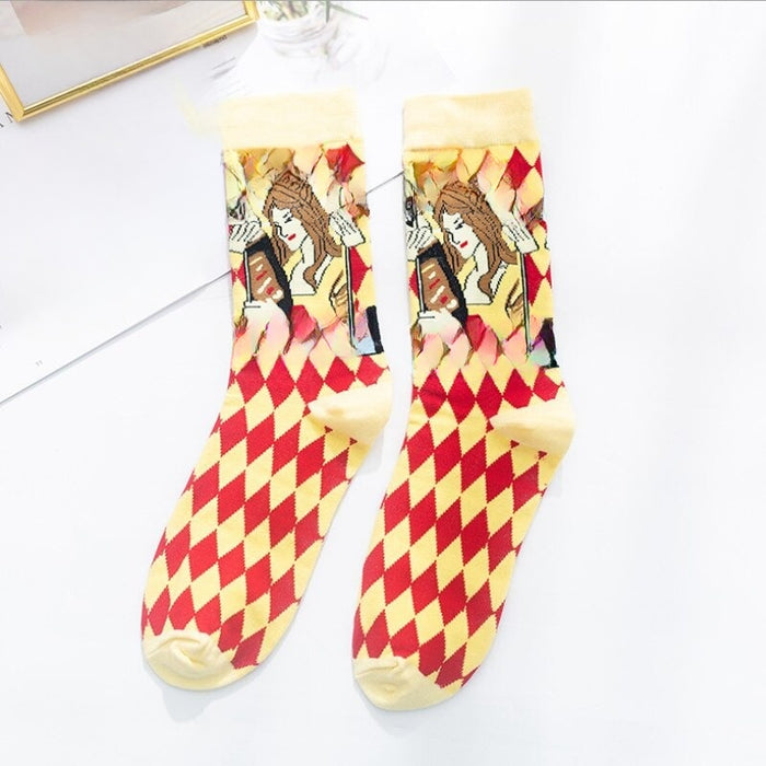 Casual Printed Cotton Socks For Spring