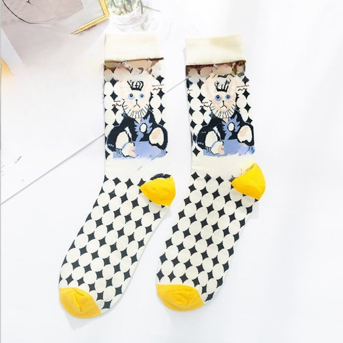 Casual Printed Cotton Socks For Spring