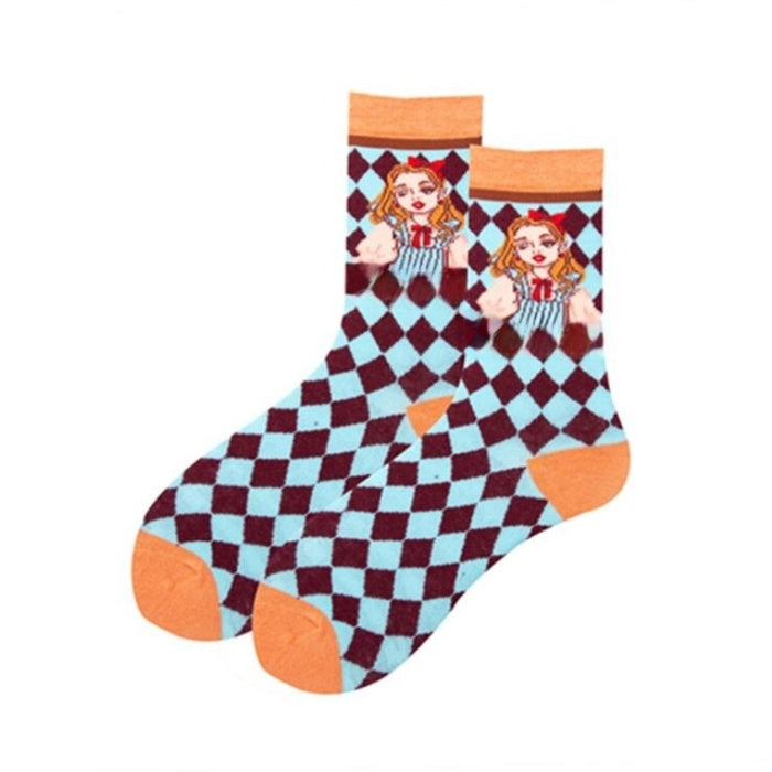 Casual Printed Cotton Socks For Spring