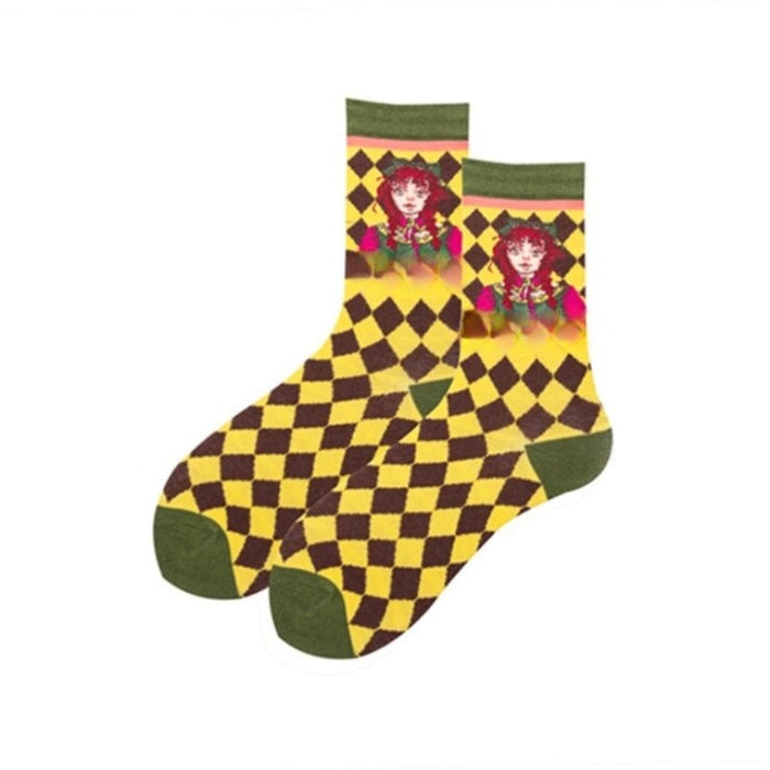 Casual Printed Cotton Socks For Spring