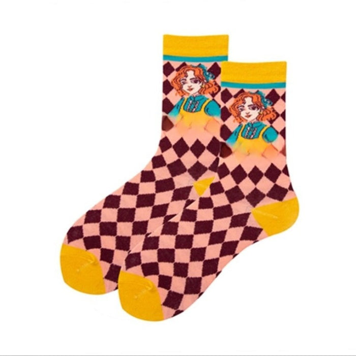 Casual Printed Cotton Socks For Spring