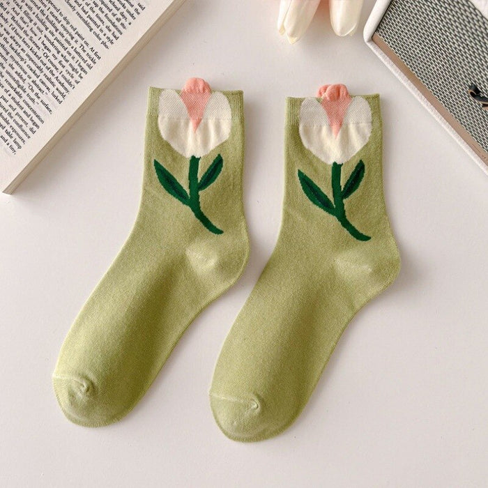 3D Flower Woman Cotton Socks