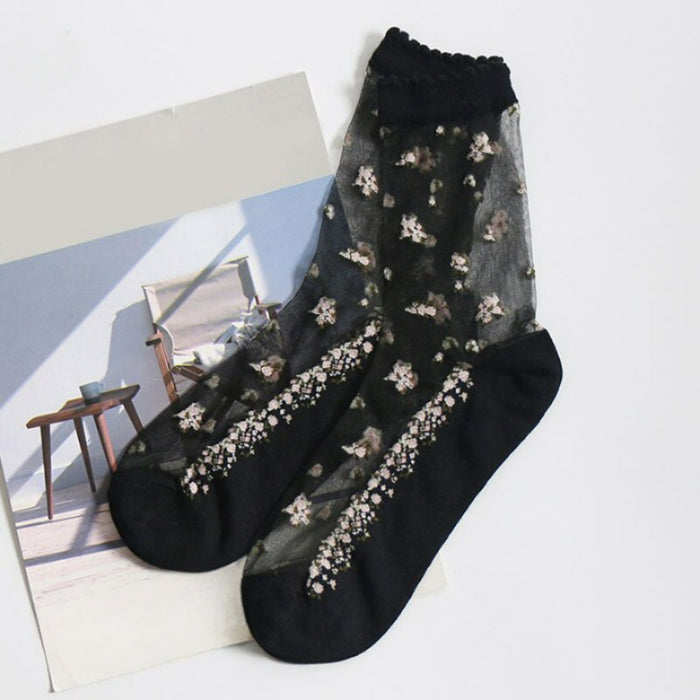 Breathable Flower Print Socks