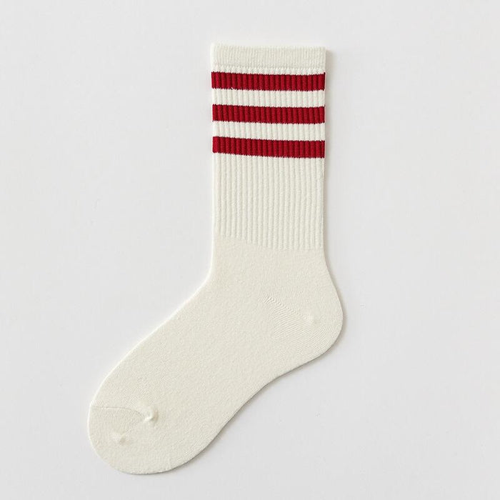 Solid Color Casual Striped Socks For Women
