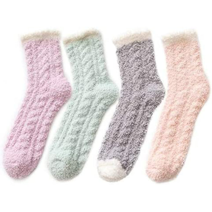 Pack Of 4 Womens Fuzzy Fluffy Cozy Warm Super Soft Slipper Socks Microfiber Home Socks For Christmas