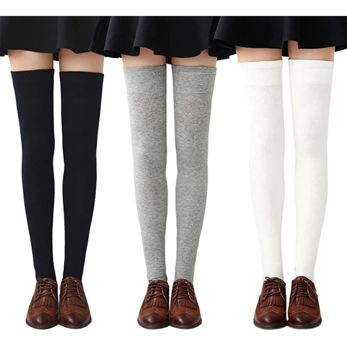Pack Of 3 Womens Thigh High Socks Cotton Striped Over the Knee Socks Long Knee High Socks for Women