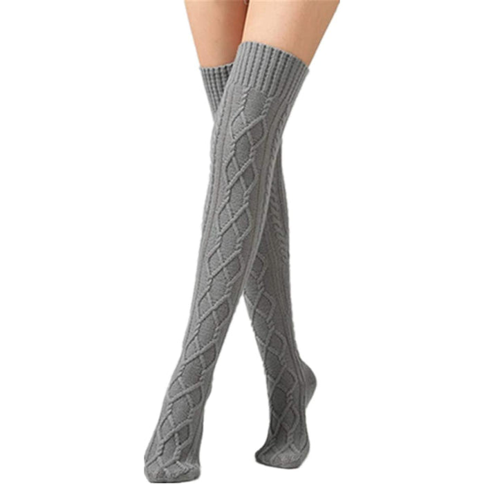 The Women's Cable Knitted Thigh High Boot Socks Extra Long Winter Stockings Over Knee Leg Warmers