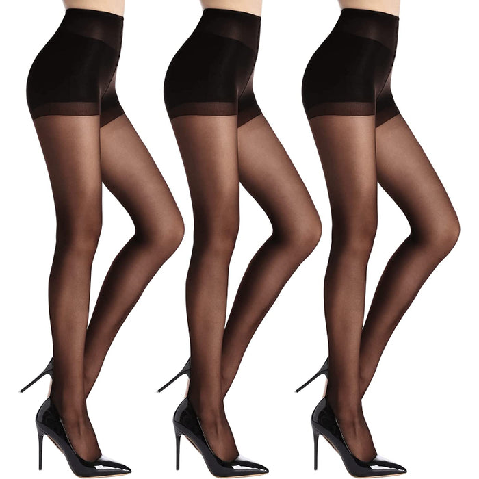 Tights for Women, 3 Pairs Sheer Tights with Control Top Pantyhose