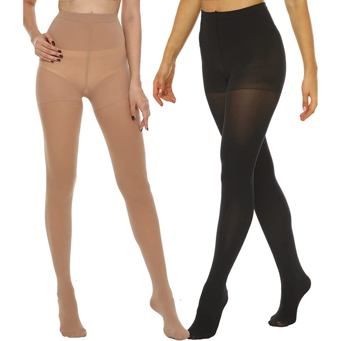 Pack Of 2 Women's Opaque Control Top Tights Comfort Stretch 70 Denier Pantyhose