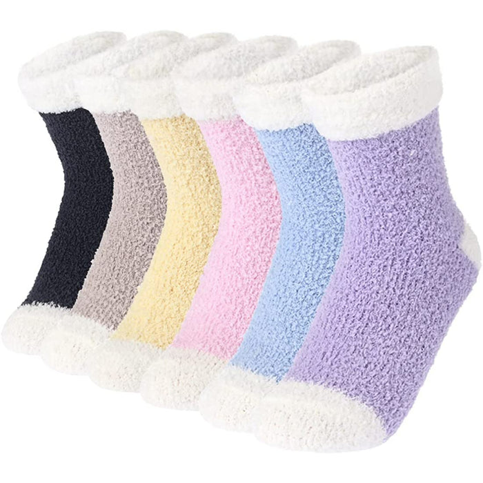 Pack Of 6 Slipper Socks Women - Colorful Warm Fuzzy Crew Socks Cozy