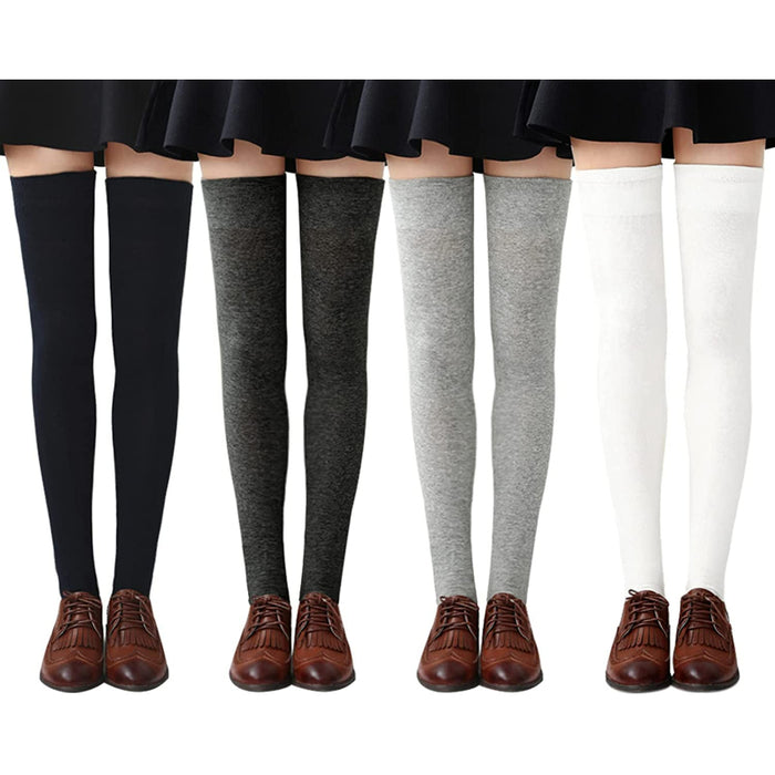Pack Of 4 Womens Thigh High Socks Cotton Striped Over the Knee Socks Long Knee High Socks for Women