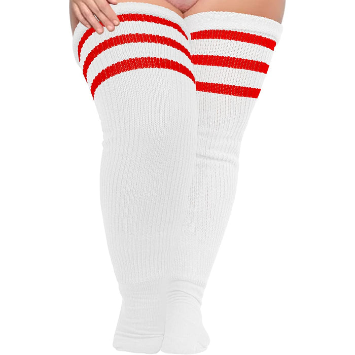 Plus Size Womens Thigh High Socks for Thick Thighs- Extra Long Striped Thick Over The Knee Stockings- Leg Warmer Boot Socks Yellow