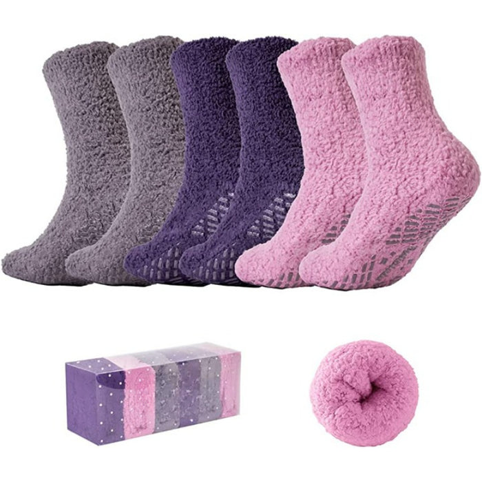 Pack Of 6 Fuzzy Socks for Women with Grips Plush Fuzzy Socks Sleep Cozy socks Sleep Socks Winter Soft Fluffy Sock