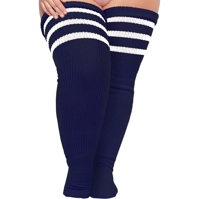 Plus Size Womens Thigh High Socks for Thick Thighs- Extra Long Striped Thick Over the Knee Stockings- Leg Warmer Boot Socks