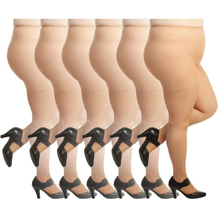 Plus Size Queen Soft Sheer Pantyhose- 6 Pack