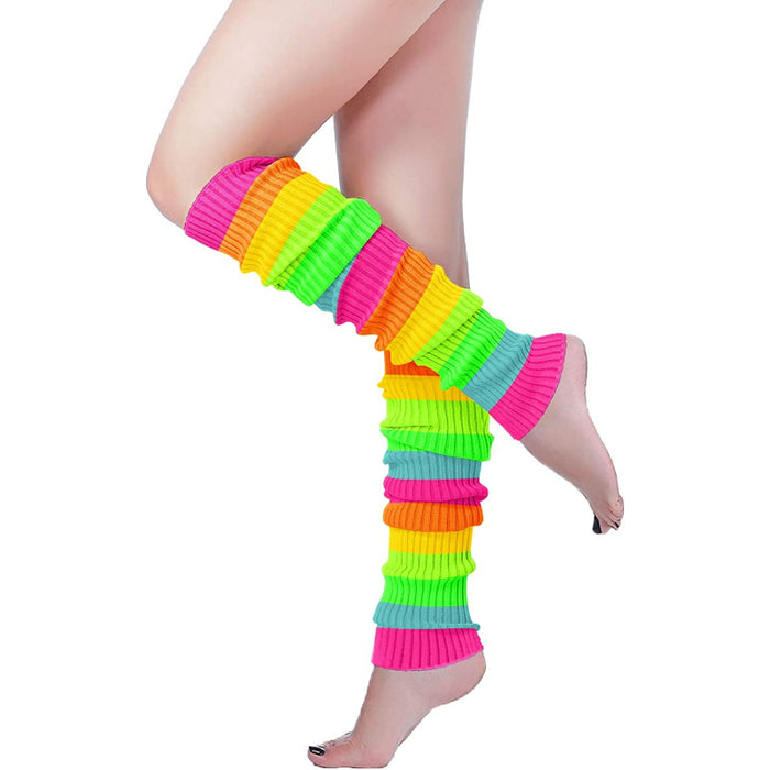 Mix Color Women’s Neon Knit Leg Warmer for 80s Party Dance Sports Yoga