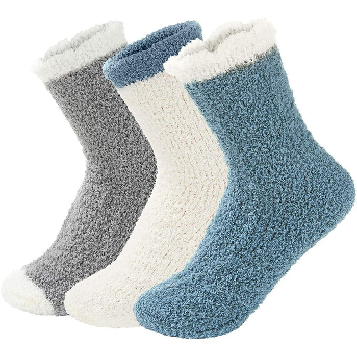 Pack Of 3 Fuzzy Warm Slipper Socks Women Super Soft Microfiber Cozy Sleeping Socks