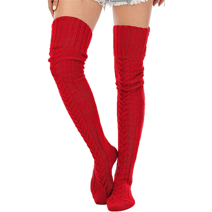 Women's Cable Knit Thigh High Socks Winter Boot Stockings Extra Long Over Knee High Leg Warmers