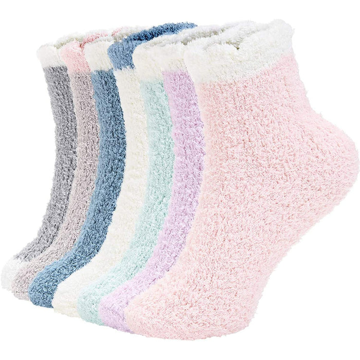 Pack Of 7 Fuzzy Warm Slipper Socks Women Super Soft Microfiber Cozy Sleeping Socks