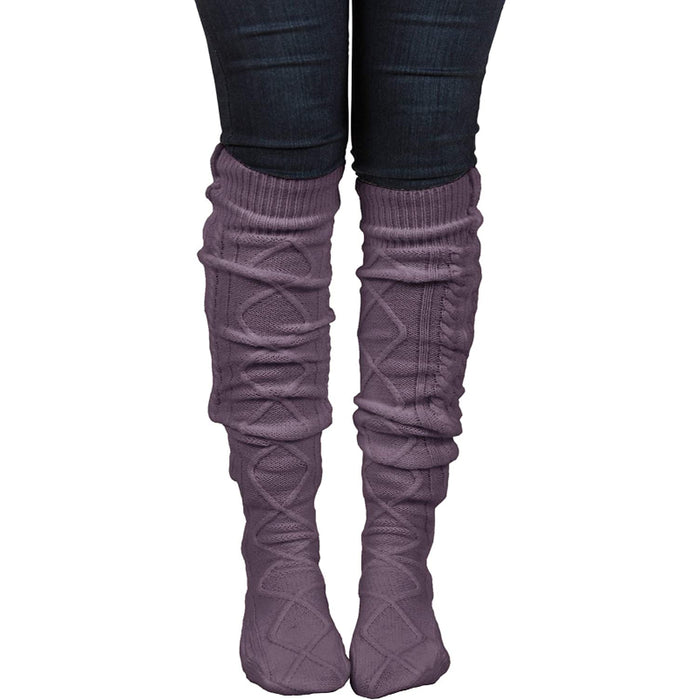 Women's Cable Knit Knee-High Winter Boot Socks Extra Long Thigh Leg Warmers Stocking