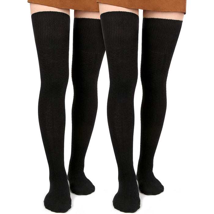 Pack of 2 Women Thigh High Socks Extra Long Cotton Knit Warm Thick Tall Long Boot Stockings Leg Warmers