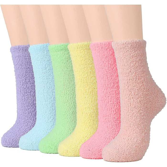 Pack Of 6 Fuzzy Warm Slipper Socks Women Super Soft Microfiber Cozy Sleeping Socks