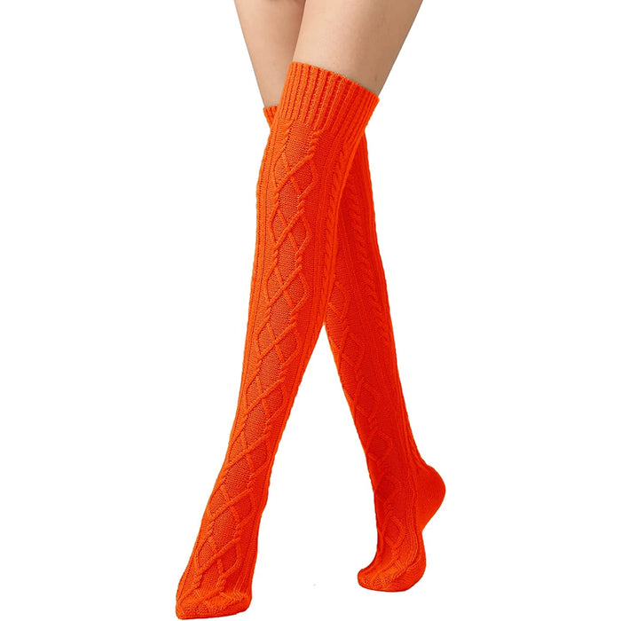 The Women's Cable Knitted Thigh High Boot Socks Extra Long Winter Stockings Over Knee Leg Warmers