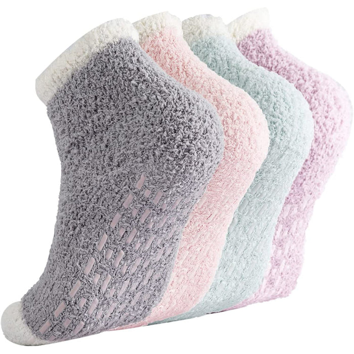 Pack Of 4 Non Slip Socks Hospital Socks with Grips for Women Grip Socks for Women Fluffy Socks with Grips for Women Slipper Socks
