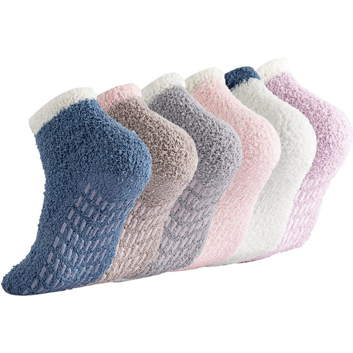 Pack Of 6 Non Slip Socks Hospital Socks with Grips for Women Grip Socks for Women Fluffy Socks with Grips for Women Slipper Socks