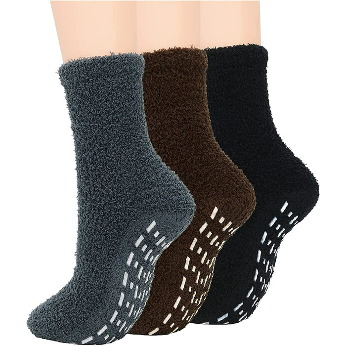 Pack Of 3 Fuzzy Warm Slipper Socks Women Super Soft Microfiber Cozy Sleeping Socks