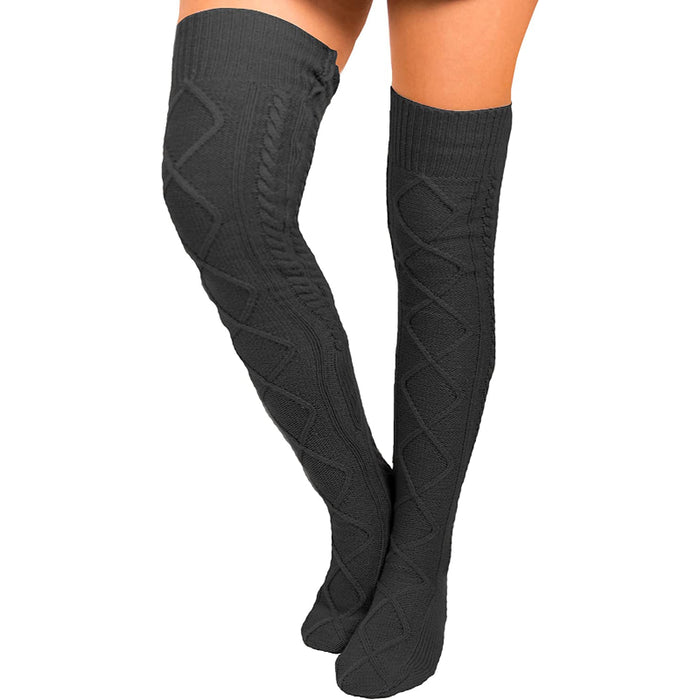 Women's Cable Knit Knee-High Winter Boot Socks Extra Long Thigh Leg Warmers Stocking