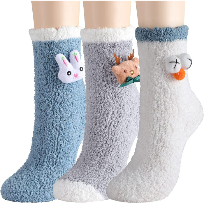 Pack Of 3 Fuzzy Socks Fluffy Socks Soft Cat Socks Animal Socks Cozy Socks Winter Slipper Socks for Women