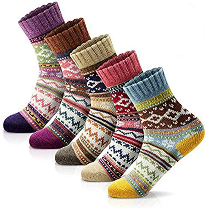 Pack Of 5 Womens Winter Socks Gift Box Free Size Thick Wool Soft Warm Casual Socks for Women Socks Christmas Gifts